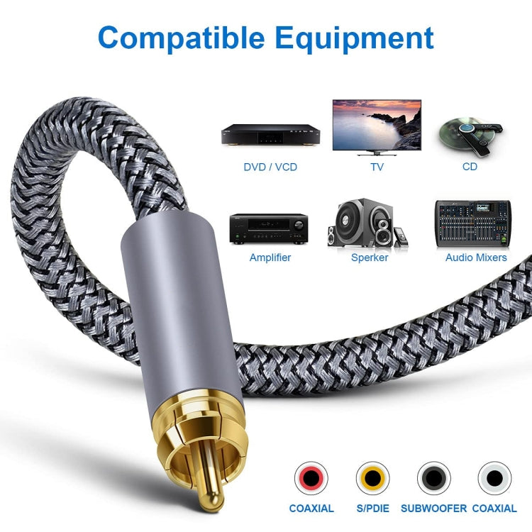 Lisslune | 10m Pure Copper RCA Coaxial HIFI Digital Audio Cable SPDIF Subwoofer Speaker Cable (Silver Gray)