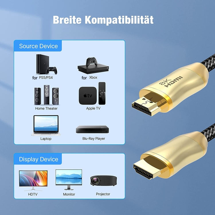 Lisslune | CO-HD801 15m HDMI 2.1 Version 8K 60Hz For PS4 Cable Projector Notebook Set-Top Box Cable (Gold)