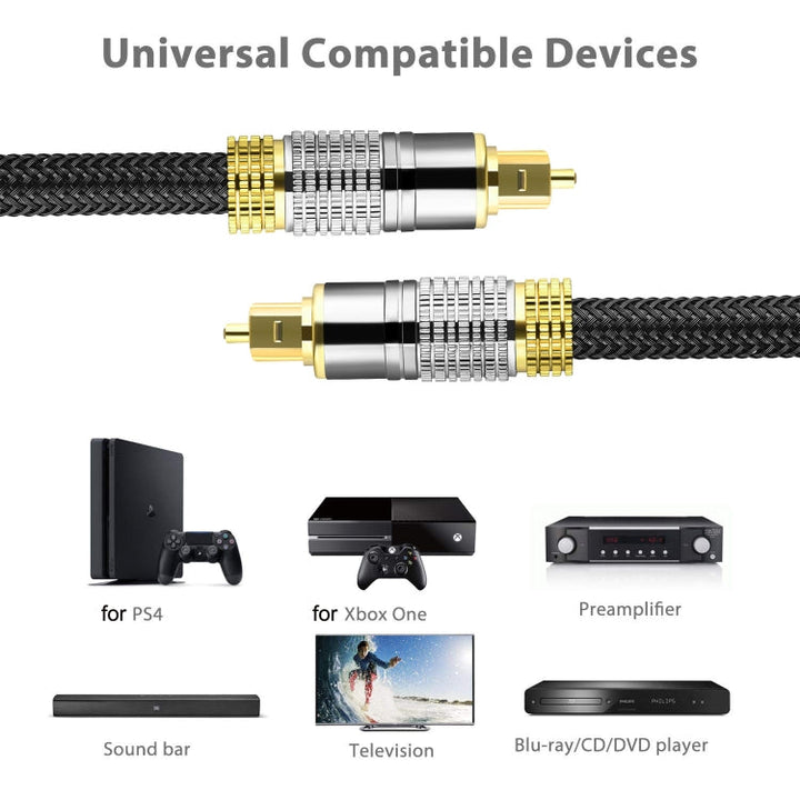 Lisslune | CO-TOS101 20m Optical Fiber Cable Audio Cable Speaker Power Amplifier Digital Audiophile Square to Square Signal Cable (Bright Gold Plated)