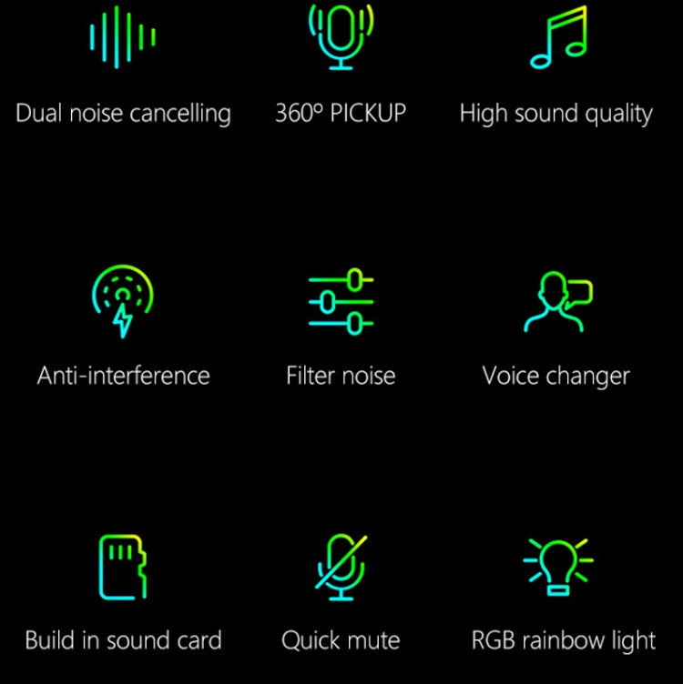 Lisslune | USB Gaming Microphone Built-in Sound Card 5 Voice Switching Modes with RGB Lighting