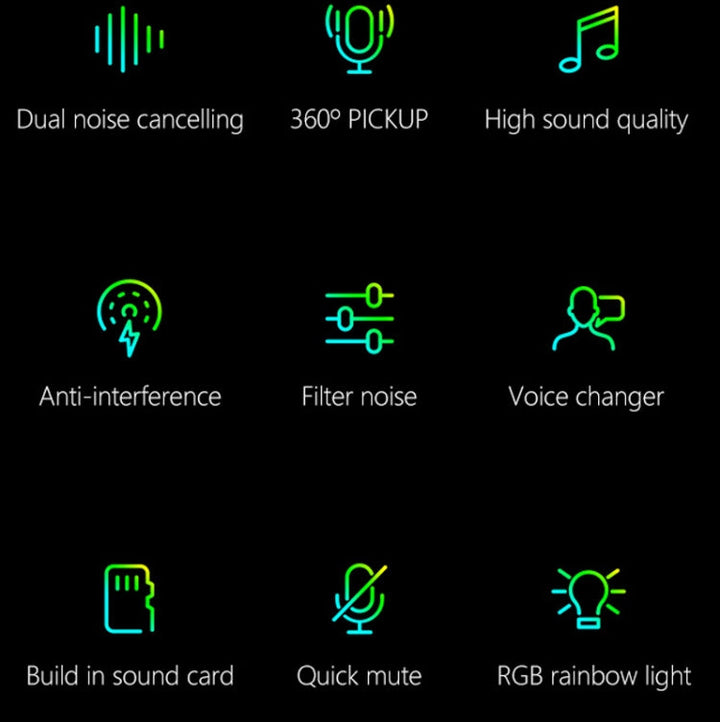 Lisslune | USB Gaming Microphone Built-in Sound Card 5 Voice Switching Modes with RGB Lighting