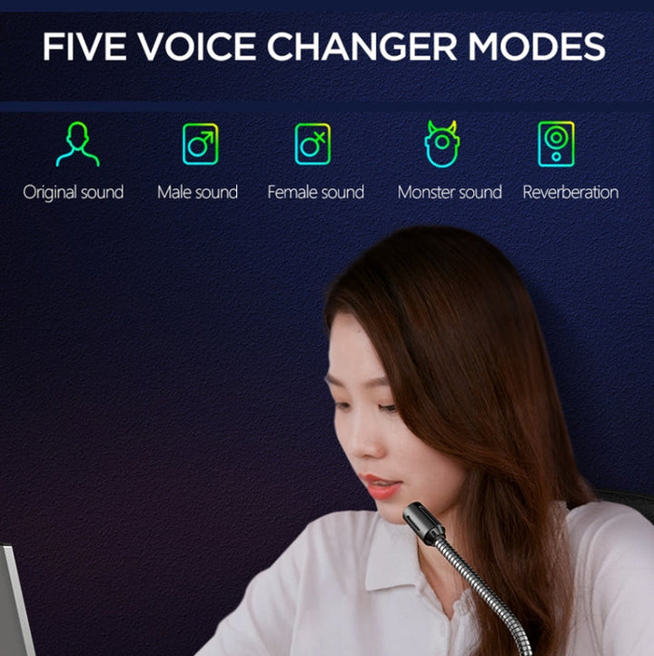 Lisslune | USB Gaming Microphone Built-in Sound Card 5 Voice Switching Modes with RGB Lighting