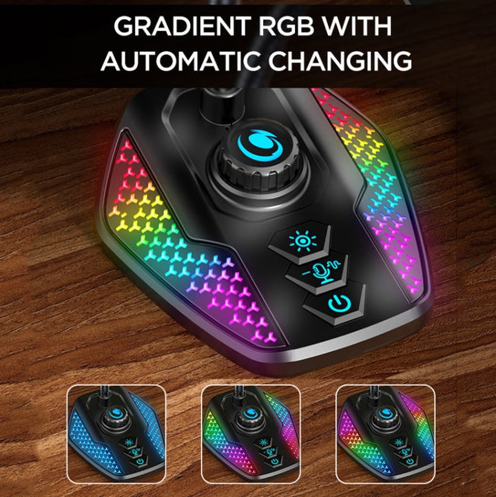 Lisslune | USB Gaming Microphone Built-in Sound Card 5 Voice Switching Modes with RGB Lighting