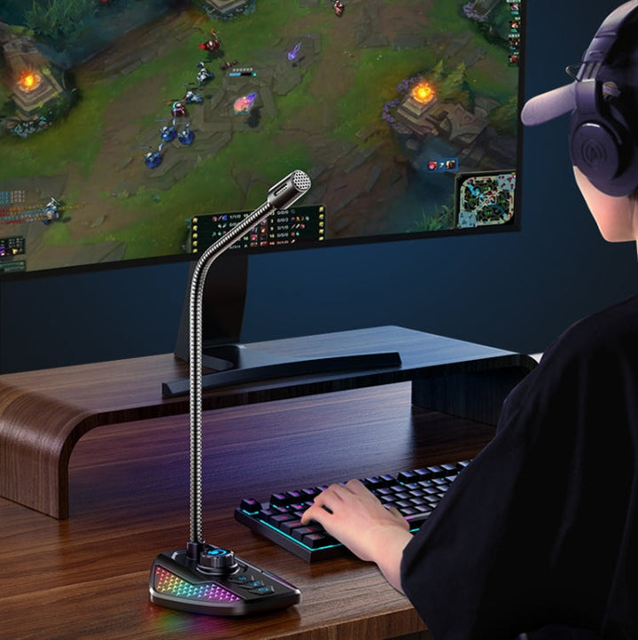Lisslune | USB Gaming Microphone Built-in Sound Card 5 Voice Switching Modes with RGB Lighting