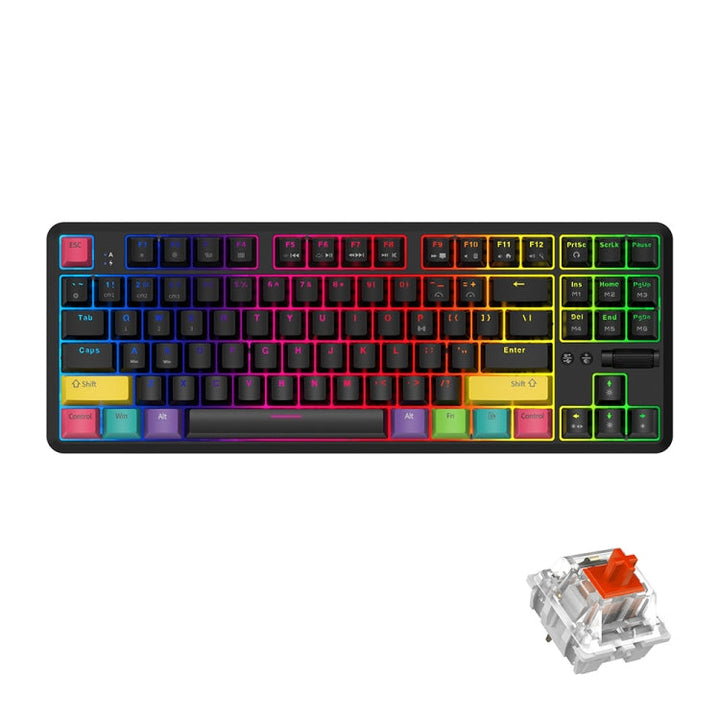Lisslune | Ajazz K870T 87-Key Hot Swap Bluetooth/Wired Dual Mode RGB Backlit Office Gaming Mechanical Keyboard Red Switch (Black)