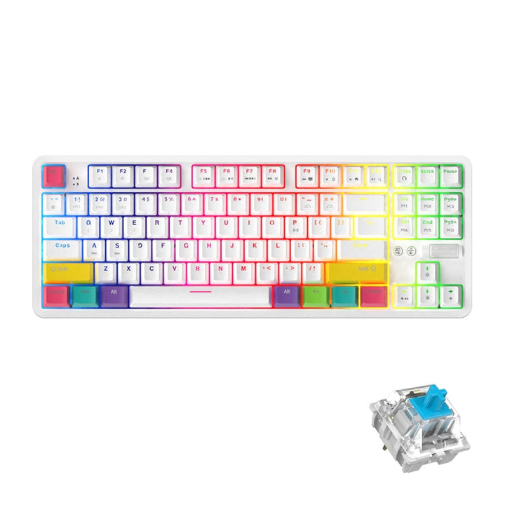 Lisslune | Ajazz K870T 87-Key Hot Swap Bluetooth/Wired Dual Mode RGB Backlight Office Gaming Mechanical Keyboard Green Switches (White)