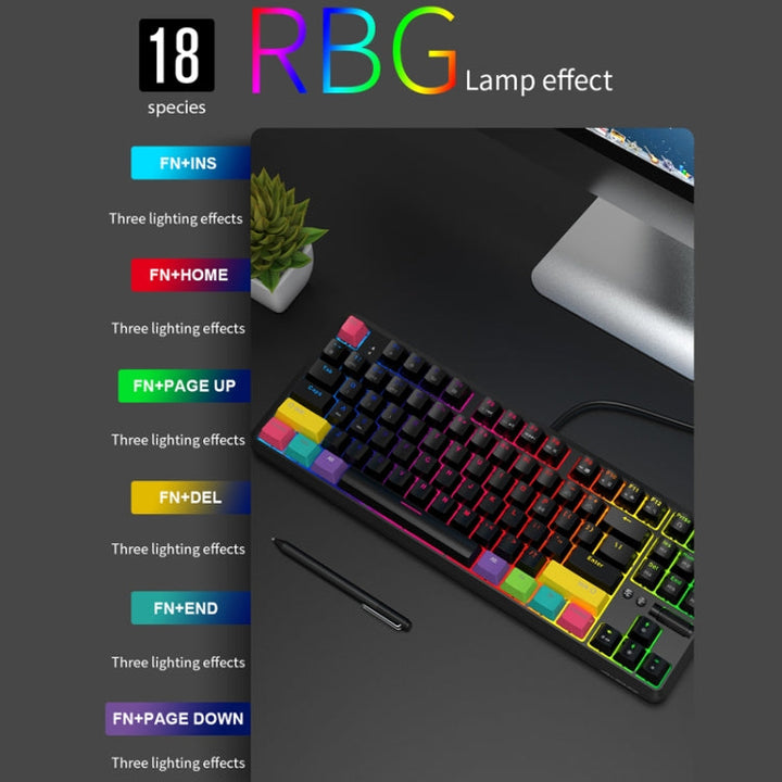 Lisslune | Ajazz K870T 87-Key Hot Swap Bluetooth/Cable Dual Mode RGB Backlit Office Gaming Mechanical Keyboard Red Switch (White)