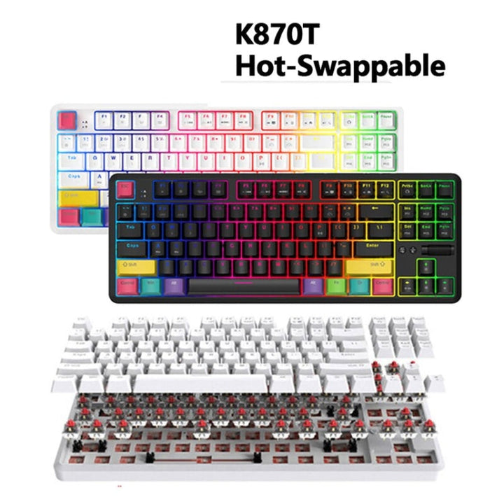 Lisslune | Ajazz K870T 87-Key Hot Swap Bluetooth/Wired Dual Mode RGB Backlight Office Gaming Mechanical Keyboard Green Switches (White)