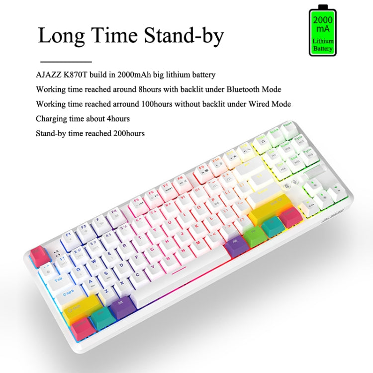 Lisslune | Ajazz K870T 87-Key Hot Swap Bluetooth/Wired Dual Mode RGB Backlight Office Gaming Mechanical Keyboard Green Switch (Black)