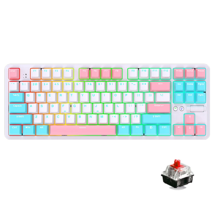 Lisslune | Ajazz K870T Pro 87 Keys Three Modes Wireless/Bluetooth/Wired Plug RGB Mechanical Keyboard Red Switch (White)