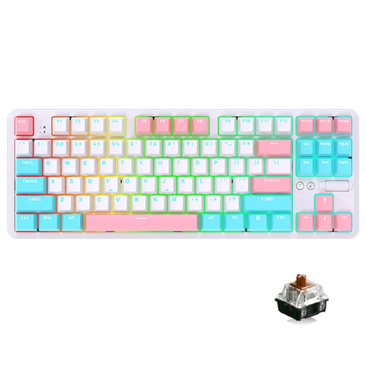 Lisslune | Ajazz K870T Pro 87 Keys Three Modes Wireless/Bluetooth/Wired Plug RGB Mechanical Keyboard Tea Shaft (White)