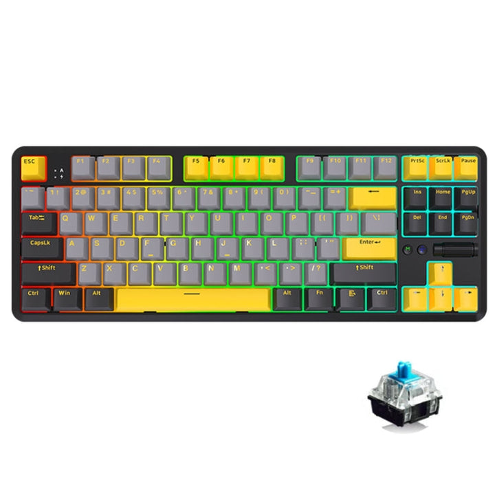 Lisslune | Ajazz K870T Pro 87 Keys Three Modes Wireless/Bluetooth/Wired RGB Mechanical Keyboard Green Shaft (Black)