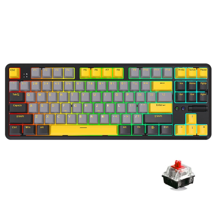 Lisslune | Ajazz K870T Pro 87 Keys Three-Mode Wireless/Bluetooth/Wired Pluggable RGB Mechanical Keyboard Red Shaft (Black)