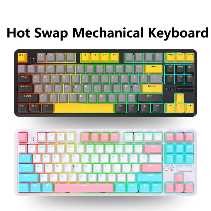 Lisslune | Ajazz K870T Pro 87 Keys Three Modes Wireless/Bluetooth/Wired Plug RGB Mechanical Keyboard Green Switch (White)