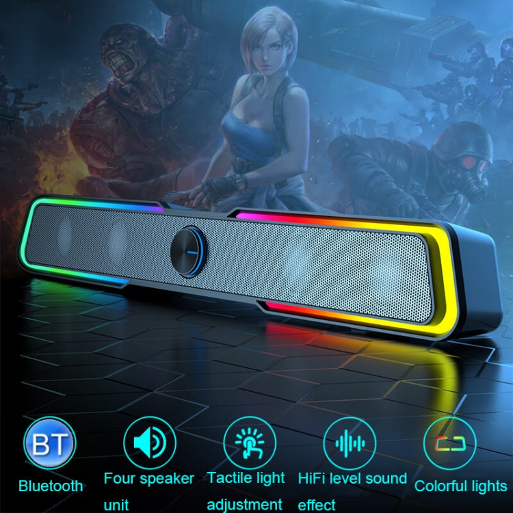 Lisslune | Wired+Bluetooth Version DHE6002S RGB Lights HiFi Sound Effect Computer Audio Desktop Long Strip Speaker