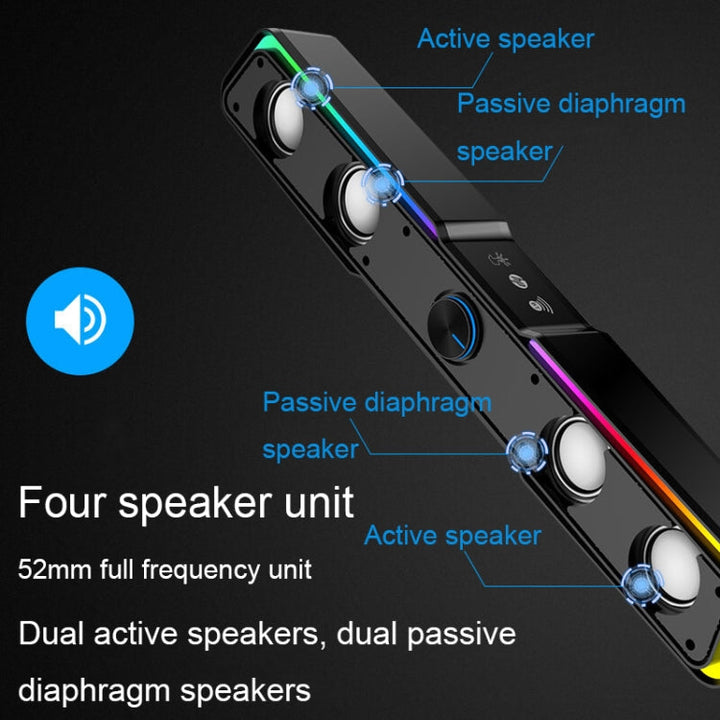 Lisslune | Wired+Bluetooth Version DHE6002S RGB Lights HiFi Sound Effect Computer Audio Desktop Long Strip Speaker