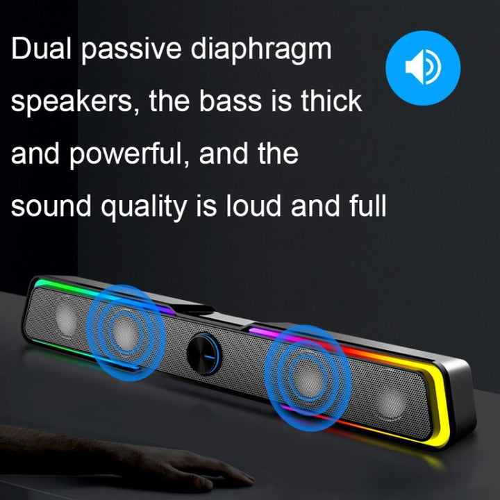 Lisslune | Wired+Bluetooth Version DHE6002S RGB Lights HiFi Sound Effect Computer Audio Desktop Long Strip Speaker