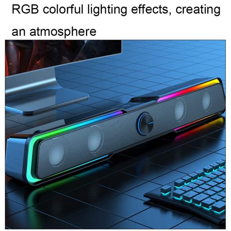 Lisslune | Wired+Bluetooth Version DHE6002S RGB Lights HiFi Sound Effect Computer Audio Desktop Long Strip Speaker