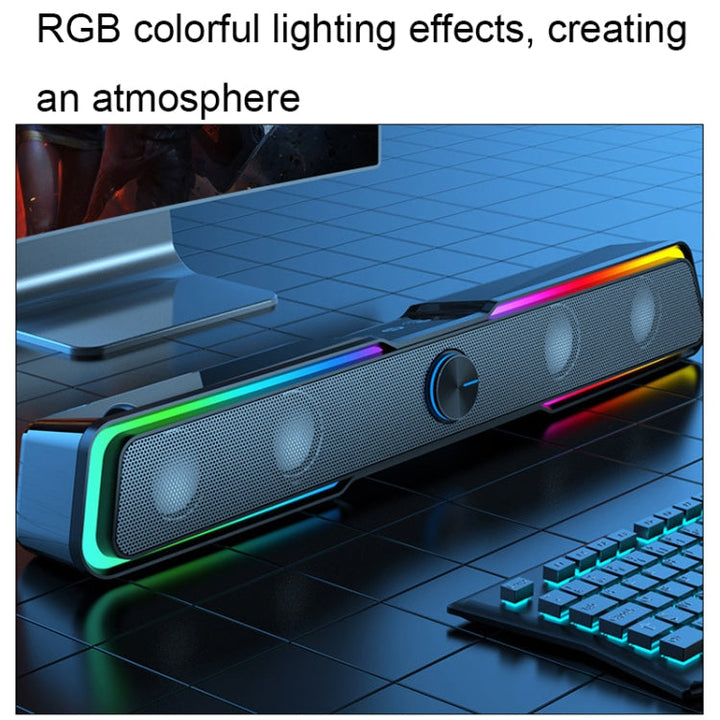 Lisslune | Wired+Bluetooth Version DHE6002S RGB Lights HiFi Sound Effect Computer Audio Desktop Long Strip Speaker