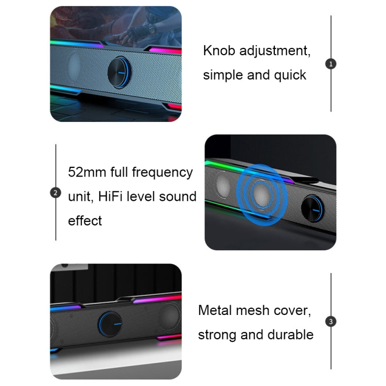 Lisslune | Wired+Bluetooth Version DHE6002S RGB Lights HiFi Sound Effect Computer Audio Desktop Long Strip Speaker