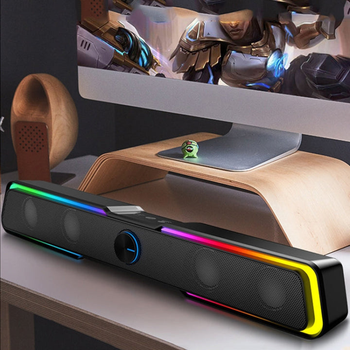 Lisslune | Wired+Bluetooth Version DHE6002S RGB Lights HiFi Sound Effect Computer Audio Desktop Long Strip Speaker