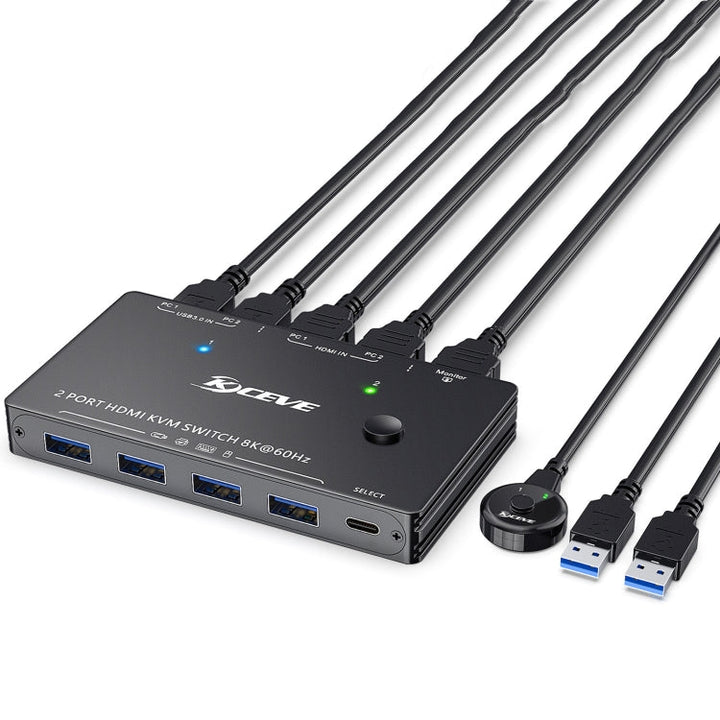 Lisslune | KC-KVM8201 USB3.0 Switch U Disk Printer Two Computers to Share 8K HDMI KVM Switch (Black)