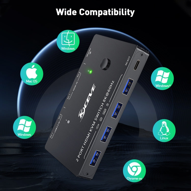 Lisslune | KC-KVM8201 USB3.0 Switch U Disk Printer Two Computers to Share 8K HDMI KVM Switch (Black)