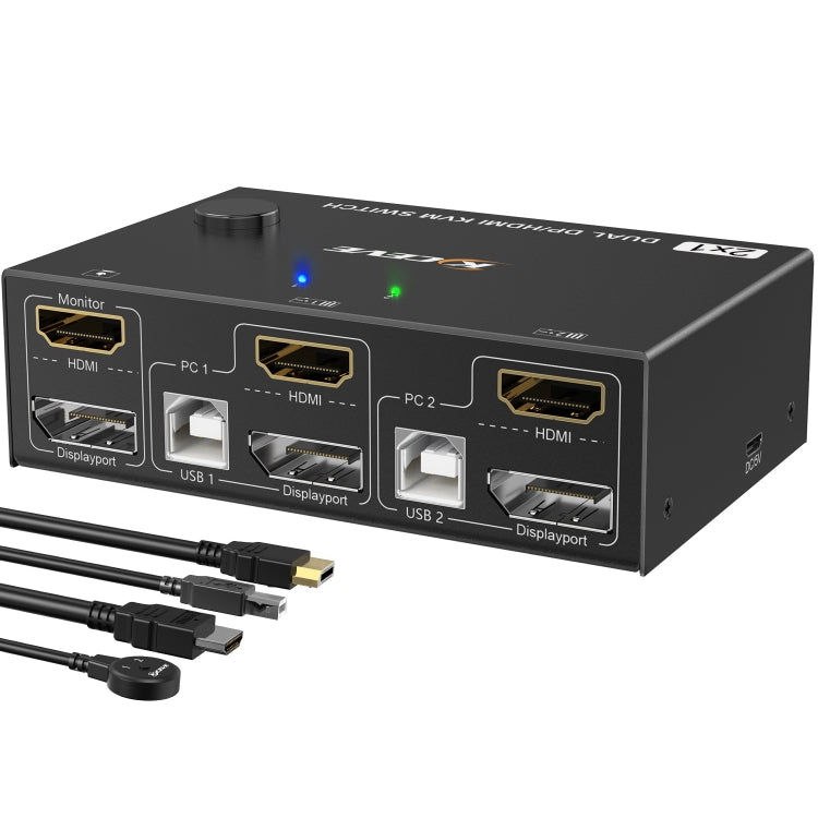 Lisslune | 202DH DP HDMI Dual Channel KVM Switch Computer Host DP Interface Keyboard Mouse Sharing Display (Black)
