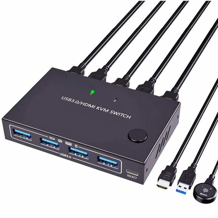 Lisslune | KC-KVM201A 2 In 1 Out 4K 60HZ HDMI KVM Switching USB3.0 Split Computer Form Printer U Disk(Black)
