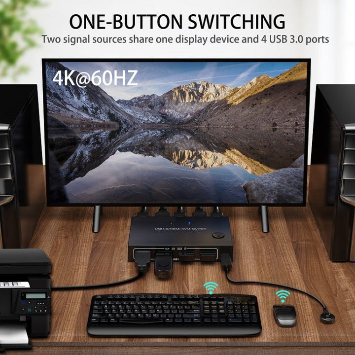 Lisslune | KC-KVM201A 2 In 1 Out 4K 60HZ HDMI KVM Switching USB3.0 Split Computer Form Printer U Disk(Black)
