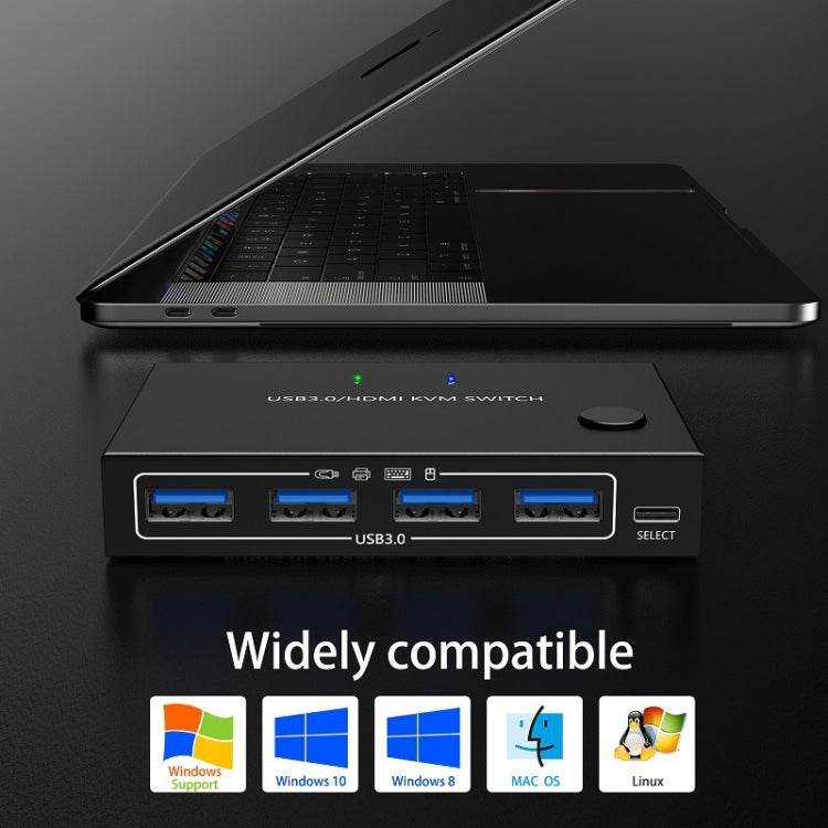 Lisslune | KC-KVM201A 2 In 1 Out 4K 60HZ HDMI KVM Switching USB3.0 Split Computer Form Printer U Disk(Black)