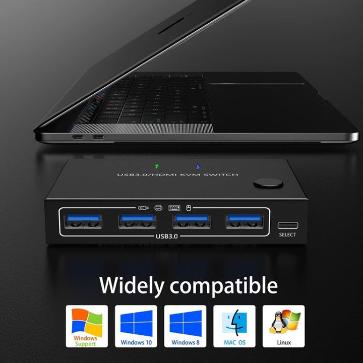 Lisslune | KC-KVM201A 2 In 1 Out 4K 60HZ HDMI KVM Switching USB3.0 Split Computer Form Printer U Disk(Black)