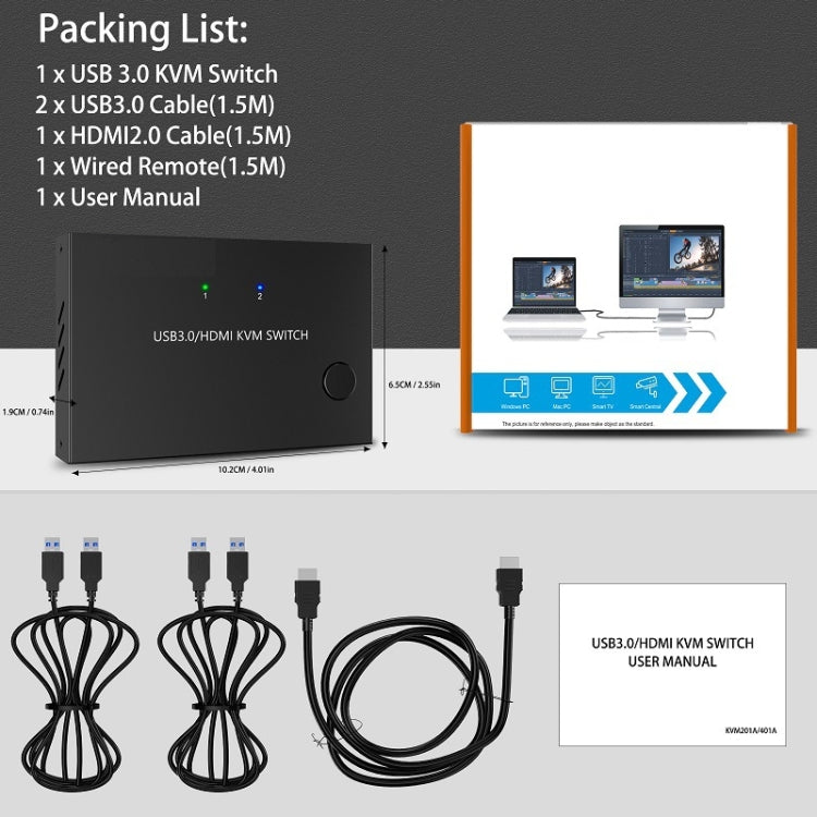 Lisslune | KC-KVM201A 2 In 1 Out 4K 60HZ HDMI KVM Switching USB3.0 Split Computer Form Printer U Disk(Black)