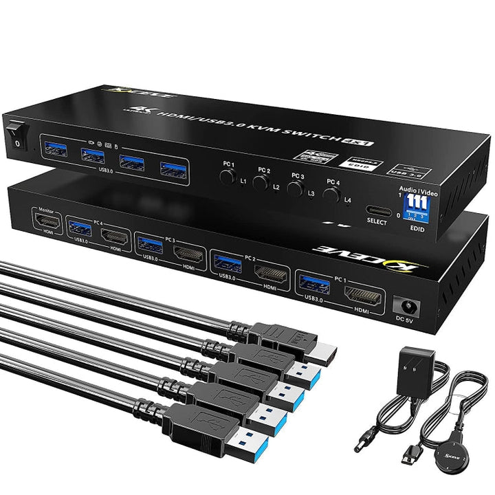 Lisslune | KVM401A 4 Ports USB 3.0 Shared Device HDMI KVM Switch HUB Shared Converter (Black)