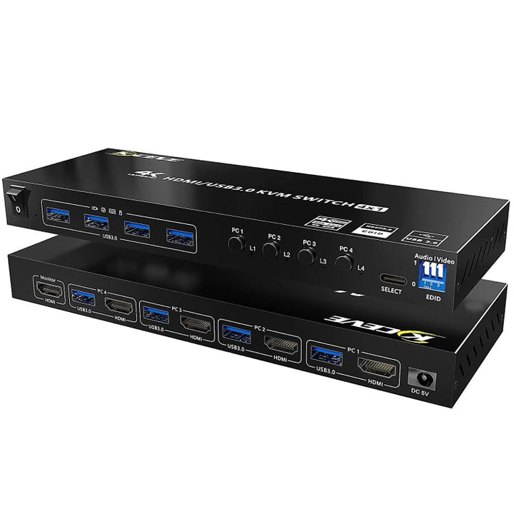 Lisslune | KVM401A 4 Ports USB 3.0 Shared Device HDMI KVM Switch HUB Shared Converter (Black)