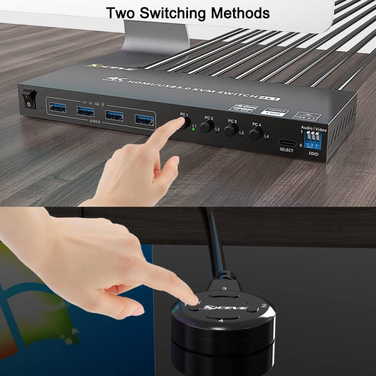 Lisslune | KVM401A 4 Ports USB 3.0 Shared Device HDMI KVM Switch HUB Shared Converter (Black)