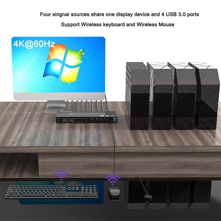 Lisslune | KVM401A 4 Ports USB 3.0 Shared Device HDMI KVM Switch HUB Shared Converter (Black)