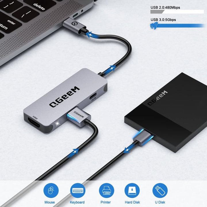 Lisslune | QGeeM UH03-1 USB3.0 Multifunctional Docking Station Type-C PD100W HUB(3 in 1)