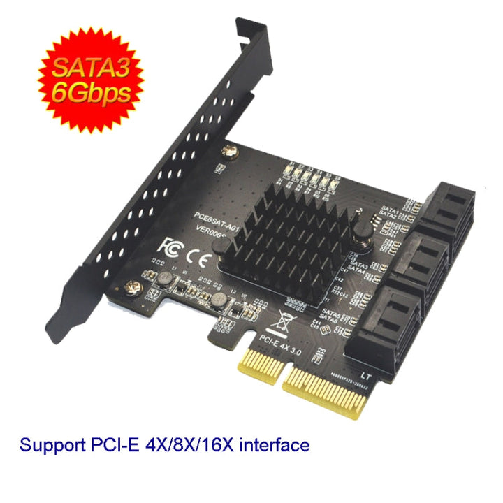 Lisslune | PCIE 1X to 10 Port SATA 3.0 Adapter Expansion Card ASMedia ASM1166 Converter