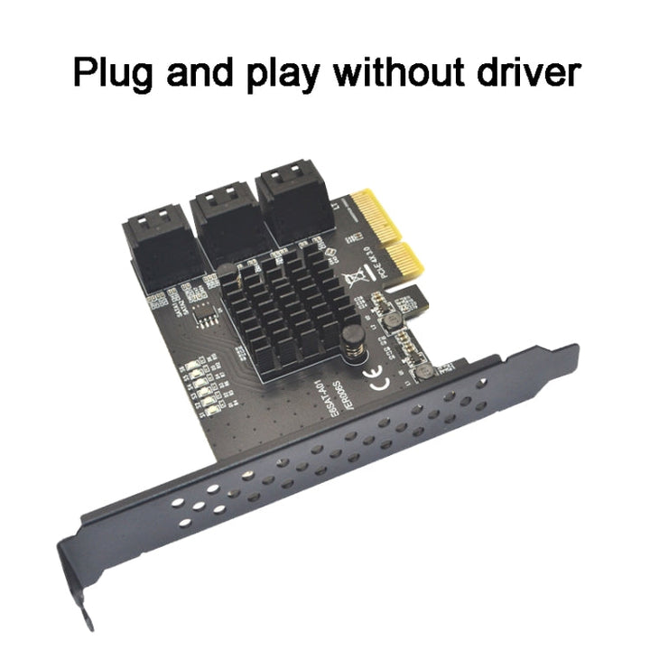 Lisslune | PCIE 4X to 10 Port SATA 3.0 Adapter Expansion Card ASMedia ASM1166 Converter