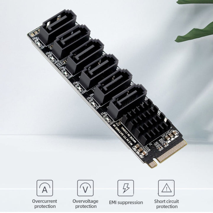 Lisslune | M2 M-EKY PCIE3.0 to SATA6G Transfer Expansion Card 6 Port Hard Drive Expansion Adapter Card (PH516)