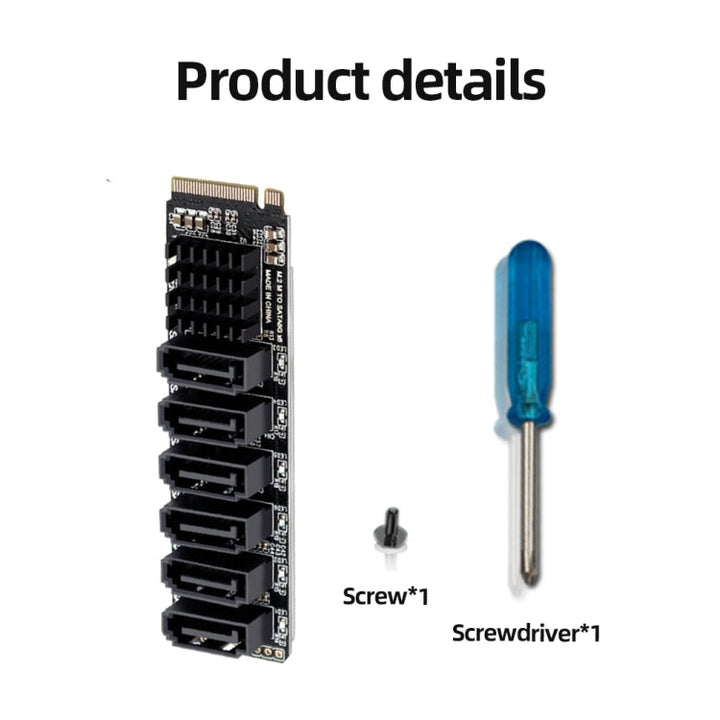 Lisslune | M2 M-EKY PCIE3.0 to SATA6G Transfer Expansion Card 6 Port Hard Drive Expansion Adapter Card (PH516)