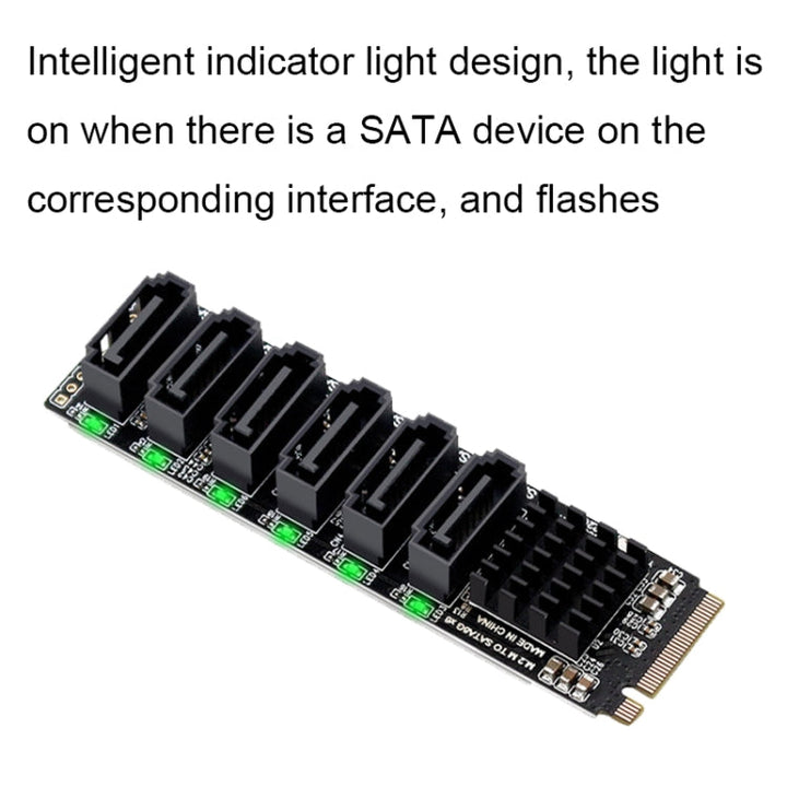 Lisslune | M2 M-EKY PCIE3.0 to SATA6G Transfer Expansion Card 6 Port Hard Drive Expansion Adapter Card (PH516)