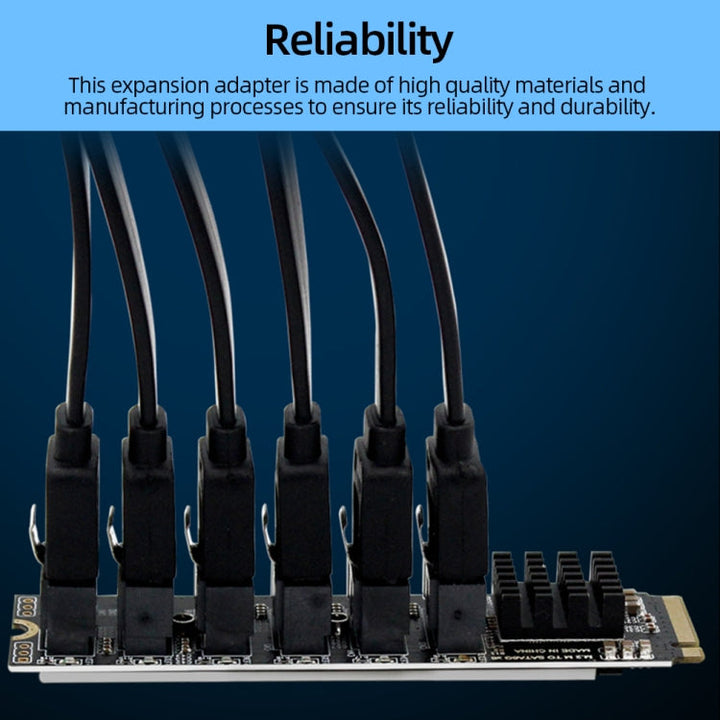 Lisslune | M2 M-EKY PCIE3.0 to SATA6G Transfer Expansion Card 6 Port Hard Drive Expansion Adapter Card (PH516)