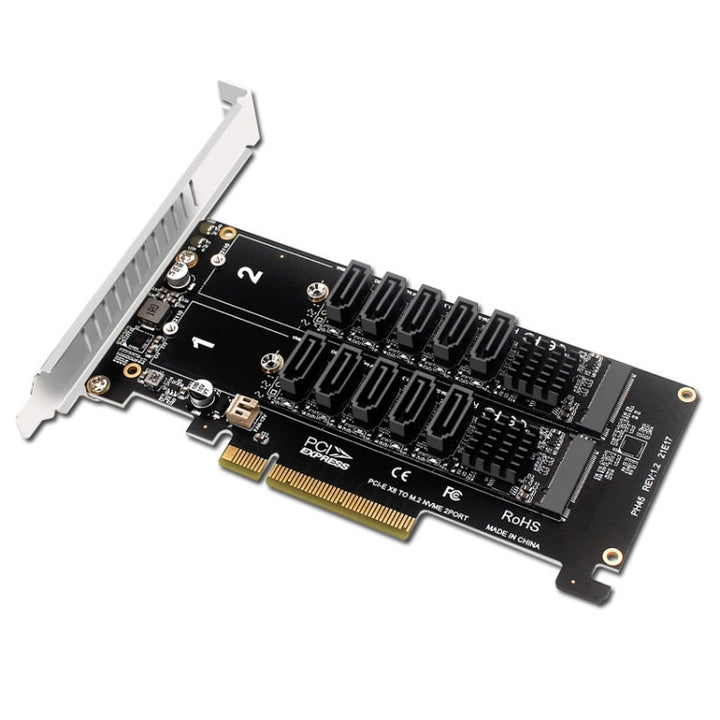 Lisslune | Double NVME Raid PCI-EX8 Split Card To SATA10 Port Transfer Card
