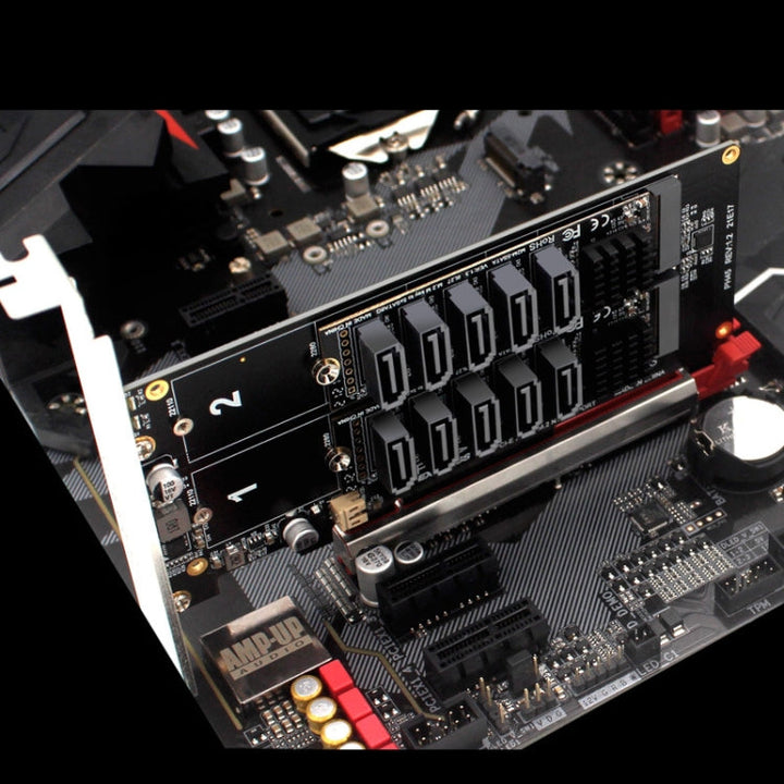 Lisslune | Double NVME Raid PCI-EX8 Split Card To SATA10 Port Transfer Card