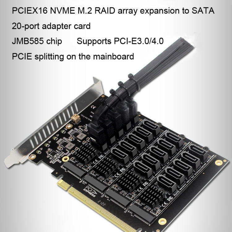Lisslune | PCIEX16 NVME M.2 RAID Array Expansion SATA 20 Port Transfer Card