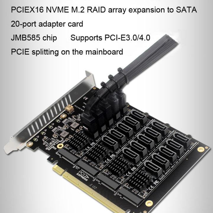 Lisslune | PCIEX16 NVME M.2 RAID Array Expansion SATA 20 Port Transfer Card