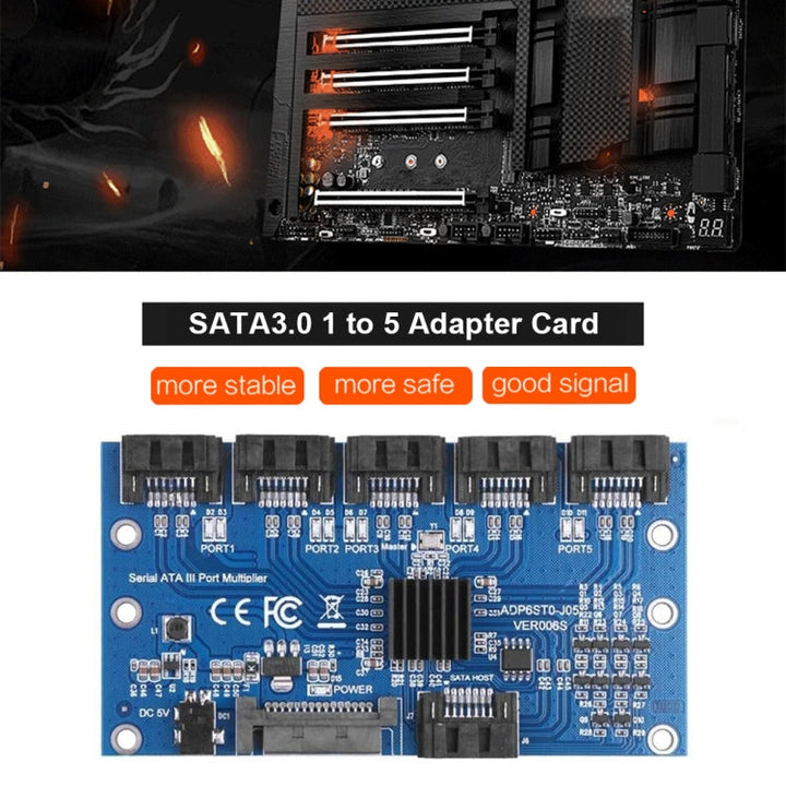 Lisslune | SATA3.0 6Gbps JMB575 Chip SATA expansion card 1 to 5 port riser card