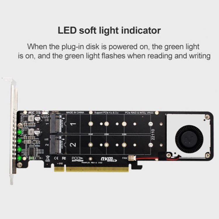 Lisslune | PCI-E X16 to M.2 M-key NVME X4 SSD RAID Array Expansion Adapter Support 2242/2260/2280/22110(PH44Plus)